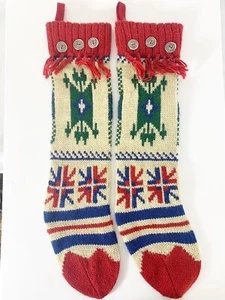 Acryl Fair Isle Strick Weihnachten Strümpfe Fransen & Knopfleiste 24" EUC - Bild 1 von 3