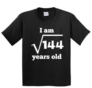 Funny 12th Birthday Kids Shirt - Square Root of 144 12 Years Old Youth T-Shirt - Picture 1 of 5