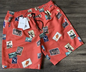 PAUL SMITH POSTCARD PRINT LONG SWIM SHORTS SIZE M 32"-34" RETAIL £130 BNWT - Picture 1 of 11