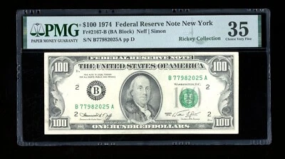 DBR 1974 $100 FRN New York Fr. 2167-B PMG 35 Serial B77982025A - Image 1 of 2