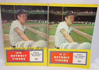 1970 Detroit Tigers Programs—Angels & Indians---Al Kaline cover x2 - Image 1 of 4