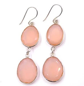 8.1Gm 925 Argento Sterling Naturale Quarzo Rosa Pietra Mano Orecchino 0.7m M3049 - Foto 1 di 5