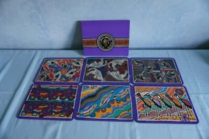 Jason Placemats Balarinji Totem Dreamings set 6 cork backed Aboriginal art w/box - Picture 1 of 17