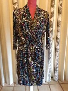 Catherine Malandrino Damen Mehrfarbig 3/4 Ärmel Faux Wickelkleid Größe L - Bild 1 von 8