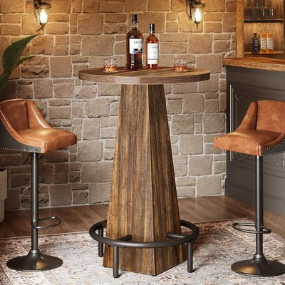 Mesa de Bar, Mesa de Pub Redonda de 37.4" de Alto para Bares Pequeños, Comedor, Cocina-Marrón Foto 1 de 4