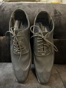 Frederico Leone Men’s Manhattan Shiny Gray Patent Dress Shoes Lace Wingtips 10W - Picture 1 of 9