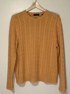 Grant Thomas Sweater Mens Large Lt Orange Cable Knit Two Ply Cashmere Crewneck - Picture 1 of 7