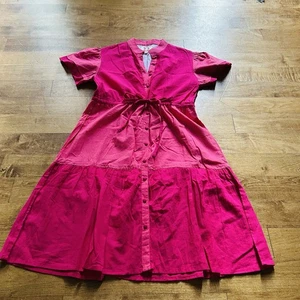 Victoria Dunn Ruffle Midi Dress Sz XS Pink Tiered Puff Sleeve Cottagecore Boho - Picture 1 of 7
