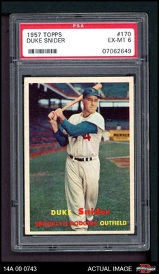 1957 Topps #170 Duke Snider Dodgers Salón de la fama PSA 6 - EX/MT Foto 1 de 2