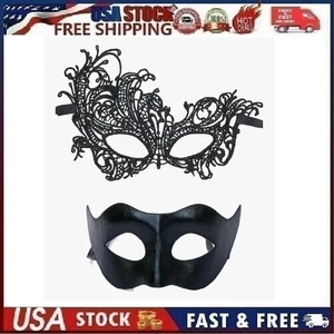 Masquerade Masks for Couples Black Lace (2 Masks) Male & Female Mask - Picture 1 of 11