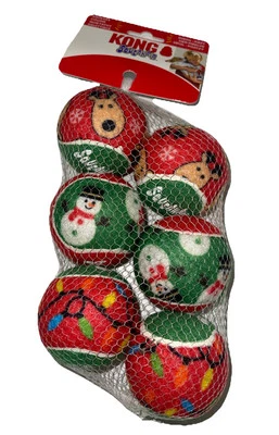 KONG Holiday Christmas SqueakAir Tennis Balls 6 pk Med Squeaky Dog Fetch Toy 2.5 - Image 1 of 4