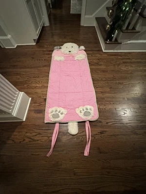 Saco de dormir Pottery Barn Kids “Claire” rosa guinga cabeza peluda cachorro perro  Foto 1 de 4