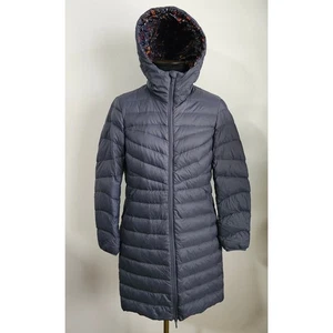 EUC LANDS' END Navy Packable Lightweight Coat Hooded Down Long Jacket XS 2 4 - Picture 1 of 11