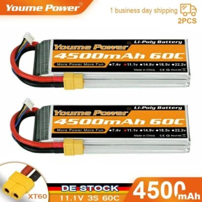 2Stück 11,1V 4500mAh 3S Lipo Akku XT60 60C für RC  Auto-Akku Flugzeug Quad FPV - Bild 1 von 4