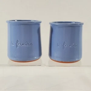 Set of 2 La Fermiere Cermer Terra Cotta Yogurt Pots Blue France Glazed Ceramic - Picture 1 of 9