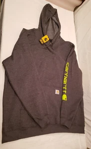 NOS Mens Carhartt Hoodie 2XL w/ Tags, Grey w/ Lime Green Graphic, Mid-weight - Picture 1 of 12
