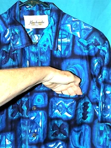 Excelente! CAMISA HAWAIANA KAMEHAMEHA VINTAGE AÑOS 60-70, TOP LAOP, TIKI GEOMÉTRICO, Talla M - Imagen 1 de 8