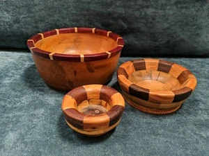 Three Handcrafted Wooden Bowls - Picture 1 of 10