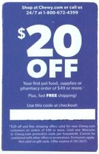 Chewy.com $20 off $49 or more First Pharmacy purchase. Expires August 31 2023