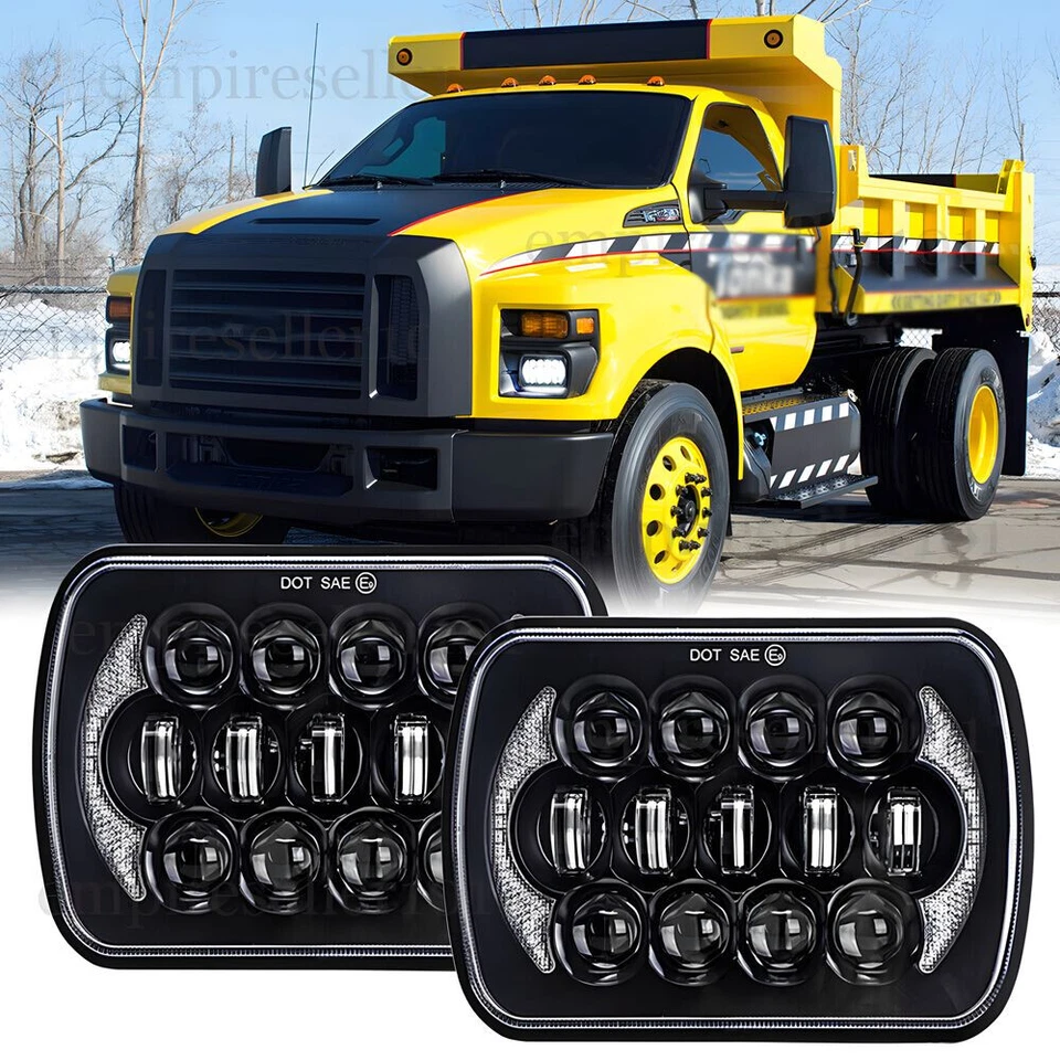 For Ford F650 F750 F-250 F-350 L9000 Pair DOT 5x7" 7x6 LED Headlights With DRL - Image 1 of 4
