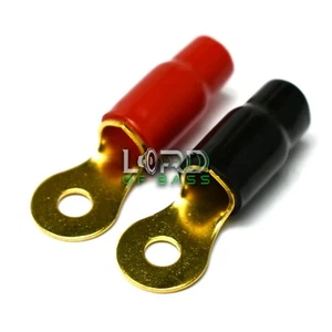 Anillo de oro calibre 0 terminal paquete de 4 1/0 AWG cable de engarce rojo botas negras 5/16 - Imagen 1 de 1