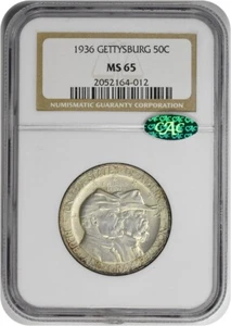 Gettysburg Commemorative Half Dollar 1936 MS65 NGC CAC - Picture 1 of 4