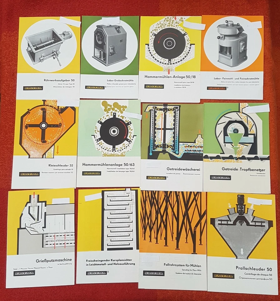 12 Prospekte Mühlenbau Dresden Fortschritt Landmaschinen,Teil 3,NAGEMA,DDR - Bild 1 von 1