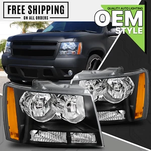 Left+Right Replacement Black Clear Amber Headlight Lamps fit 07-14 Chevy Tahoe - Picture 1 of 12
