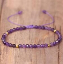 Natural 4mm Amethyst Stone Beaded Braided Bracelet for Spiritual Heal Peace