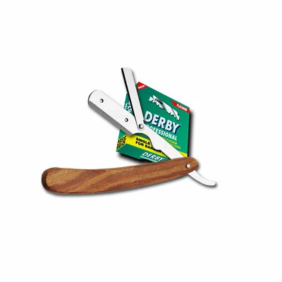 Holz Rasiermesser + 100 DERBY Rasierklingen Rasierer Rasur Razor Dr - Shah