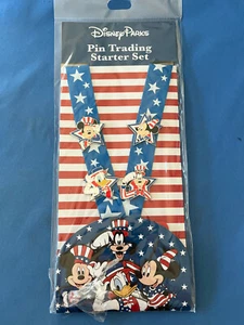 FAB 4 RED WHITE BLUE STARS Disney Pin set of 4 pins on LANYARD 2017 Starter Set - Picture 1 of 6