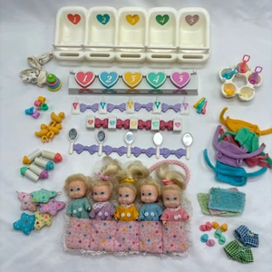 Vintage 1989 Tyco Quints 5 Dolls w/Chair Potty Bottles Pillows Carriers Diapers - Picture 1 of 10
