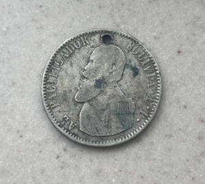 1865 Bolivia Melgarejo Monetary Medal - Holed - Silver L2 - Picture 1 of 2