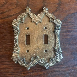 Vtg RARE 1969 Sexton Gothic Style Hammered Cast Metal Double Light Switch - Picture 1 of 11