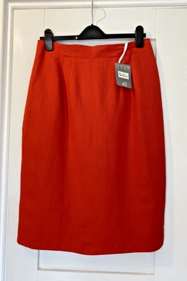 BETTY BARCLAY Red Linen Blend Skirt A-Line Pencil Back Hem Vent Lined UK 16 NEW - Image 1 of 4