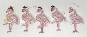 Menge 5 Rosa Flamingo Glas Ornament Weihnachtsmütze Weihnachten Tropisch Strand Motiv Fehler - Bild 1 von 16