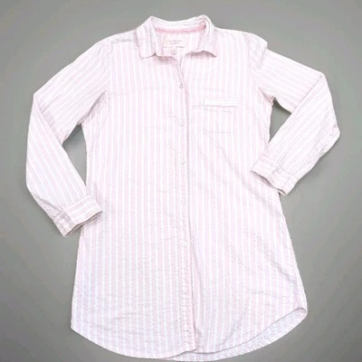 Рубашка для сна Victoria's Secret размер XS розовая серебристая металлическая полоса легкая LS - Изображение 1 из 4