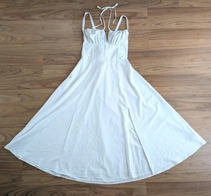 Women's L White Lace Up Corset Dance Dress Full Circle Skirt Dancewear B9 - Picture 1 of 14