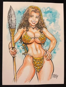 Budd Root's Cavewoman:   DEVON MASSEY Orig Art 21 -  Published Pinup.  9 x 12 - Picture 1 of 2