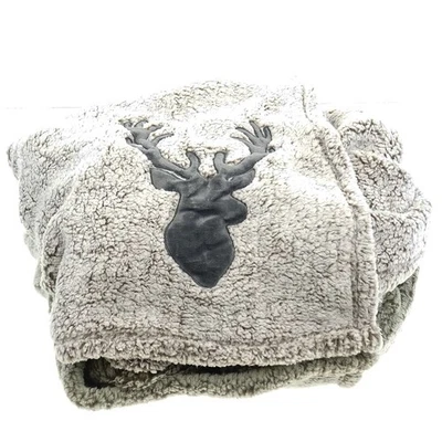 Kaemingk Weihnachtskuscheldecke Hirsch Grau 130 x 170 cm - Polyester & Samt - Bild 1 von 3