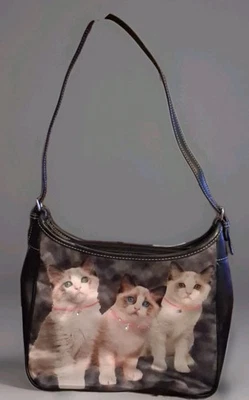 Cartera de mano pequeña sin marca, estampado de gato, collares con detalles de estrás, ajustable Foto 1 de 4