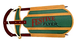 Vintage 1990s Hallmark Festive Flyer Decorative Wooden Sled Christmas Decor - Picture 1 of 16