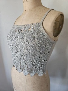 Large CASUAL LOOK Vintage Tan Ribbed & Lace Dress Tank Top - Picture 1 of 5
