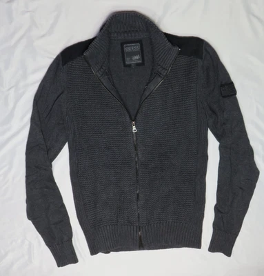 GUESS MENS SWEATER M CHARCOAL ZIPPER CARDIGAN JACKET COTTON ACRYLIC BLEND - Image 1 of 4