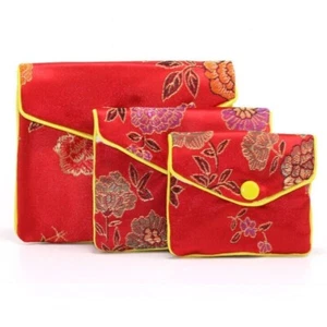 Oriental style red zippered gift, jewelry pouches lot of 4. USA seller! - Picture 1 of 8