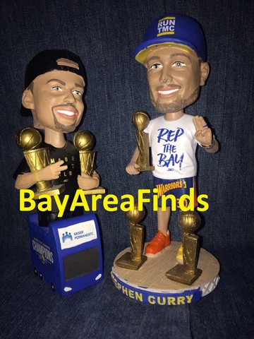2 Golden State Warriors Stephen Curry 2017 Bus & 2018 Rep the Bay Bobblehead SGA Cover
