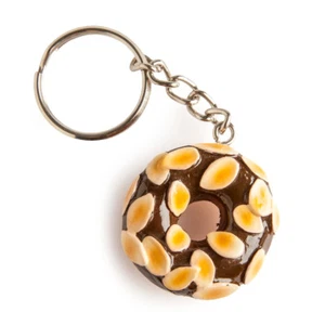 44989 CHOCOLATE AND ALMOND DONUT DOUGHNUT KEYRING KEY RING CHAIN NOVELTY GIFT - Picture 1 of 1
