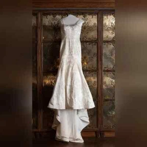 Oleg Cassini Ivory Satin and Beaded Wedding Gown (Price reduced) - Picture 1 of 16