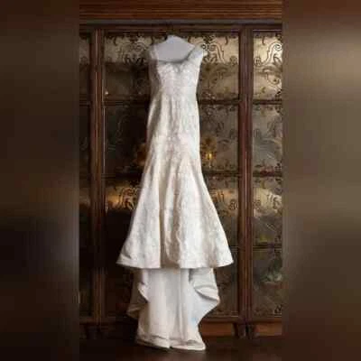 Oleg Cassini Ivory Satin and Beaded Wedding Gown (Price reduced) - Image 1 of 4