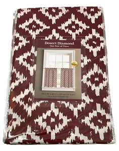 Colordrift Cafe Tier Pair 58"W x 36"L Desert Diamond Southwestern Brick Red IKAT - Picture 1 of 6